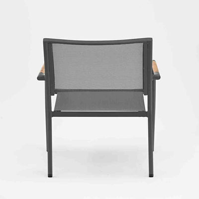 Dark grey aluminium 'Largo' outdoor leisure chair, perfect for balcony relaxing, displayed on a plain white background, viewed from the back.