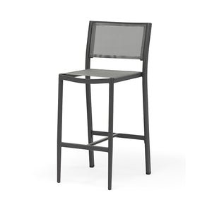 Grey aluminium 'Largo' outdoor bar stool, displayed on a plain white background, viewed from a front angle.
