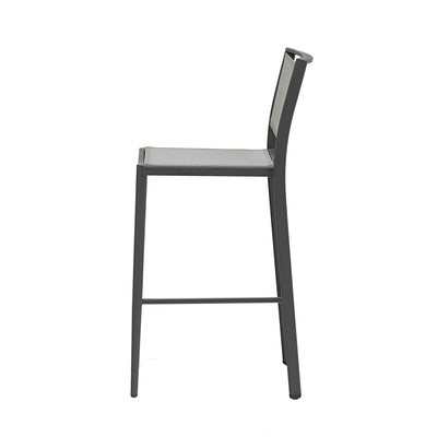 Grey aluminium 'Largo' outdoor bar stool, displayed on a plain white background, viewed from the side.