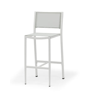 White aluminium 'Largo' outdoor bar stool, displayed on a plain white background, viewed from a front angle.
