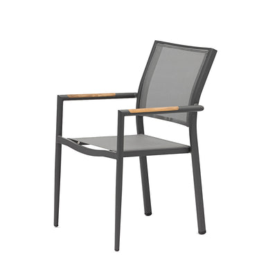 One of our dark grey 'Largo' aluminium patio chairs, displayed on a plain white background, viewed from the side.