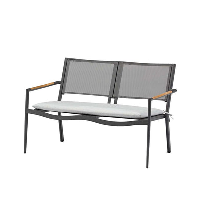 Dark grey aluminium 'Largo' 2 seater outdoor lounge, perfect for balcony relaxing, displayed on a plain white background, viewed from a front angle.
