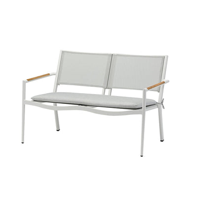 White aluminium 'Largo' 2 seater outdoor lounge, perfect for balcony relaxing, displayed on a plain white background, viewed from a front angle.