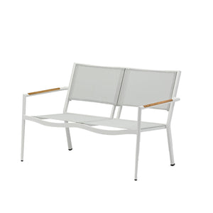 White aluminium 'Largo' 2 seater outdoor lounge, perfect for balcony relaxing, displayed on a plain white background, viewed from a front angle.