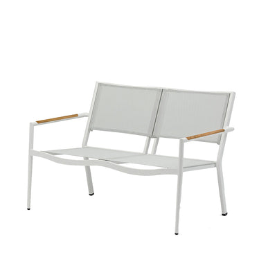 White aluminium 'Largo' 2 seater outdoor lounge, perfect for balcony relaxing, displayed on a plain white background, viewed from a front angle.