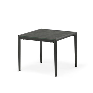 One of our 50 cm black aluminium & ceramic 'Largo' outdoor side tables, displayed on a plain white background, viewed from a front angle.