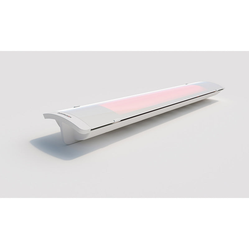 A white Heatscope Outdoor Pure+ heater laid out on a white background, designed to enhance outdoor living with sleek, efficient heat distribution.