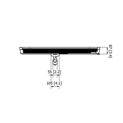 Top view diagram showing the measurements of a Heatscope Outdoor Pure+ 3000W electric radiant heater, designed for optimal heat distribution in outdoor living spaces.
