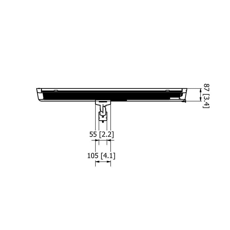Top view diagram showing the measurements of a Heatscope Outdoor Pure+ 3000W electric radiant heater, designed for optimal heat distribution in outdoor living spaces.