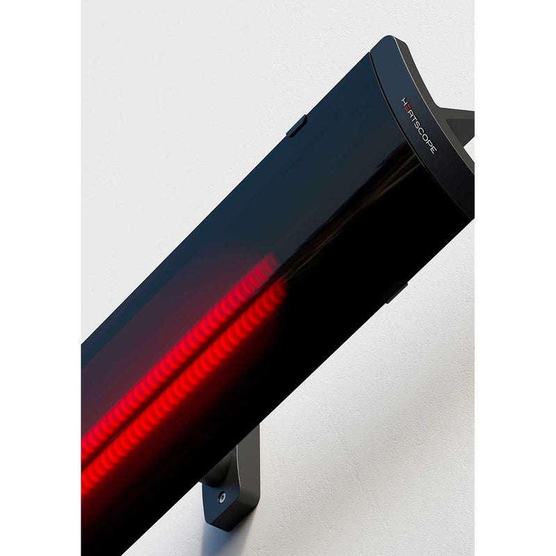 Close-up of the red light emitted from a Heatscope Outdoor Pure+ 3000W heater, exemplifying its efficient heat distribution for outdoor living.