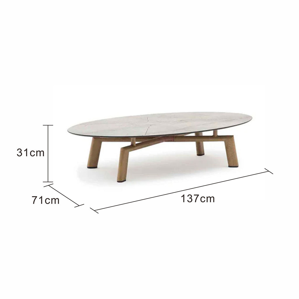Regina Outdoor Aluminium Oval Coffee Table with HPL Top 137 cm