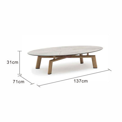 Regina Outdoor Aluminium Oval Coffee Table with High-pressure Laminate Top 137 cm