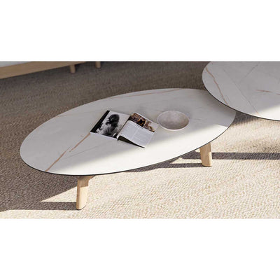 Regina Outdoor Aluminium Oval Coffee Table with High-pressure Laminate Top 137 cm