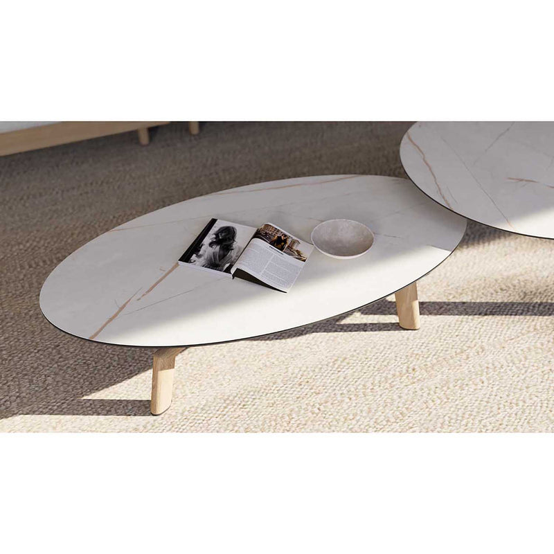 Regina Outdoor Aluminium Oval Coffee Table with High-pressure Laminate Top 137 cm