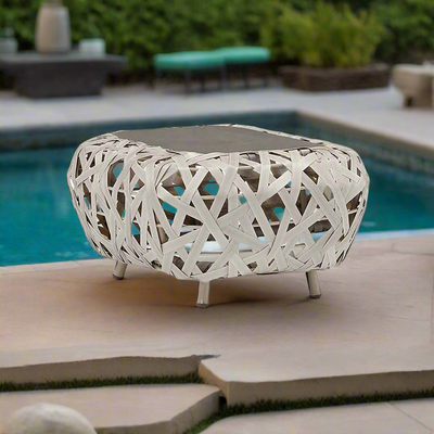 Rhodes Outdoor Wicker Square Coffee Table with Ceramic Glass Top 55 cm