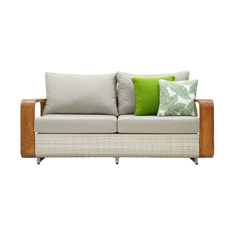 Rossland sofa collection with teak arm frame and PE Wicker, includes armchair to 5-seater, outdoor furniture
