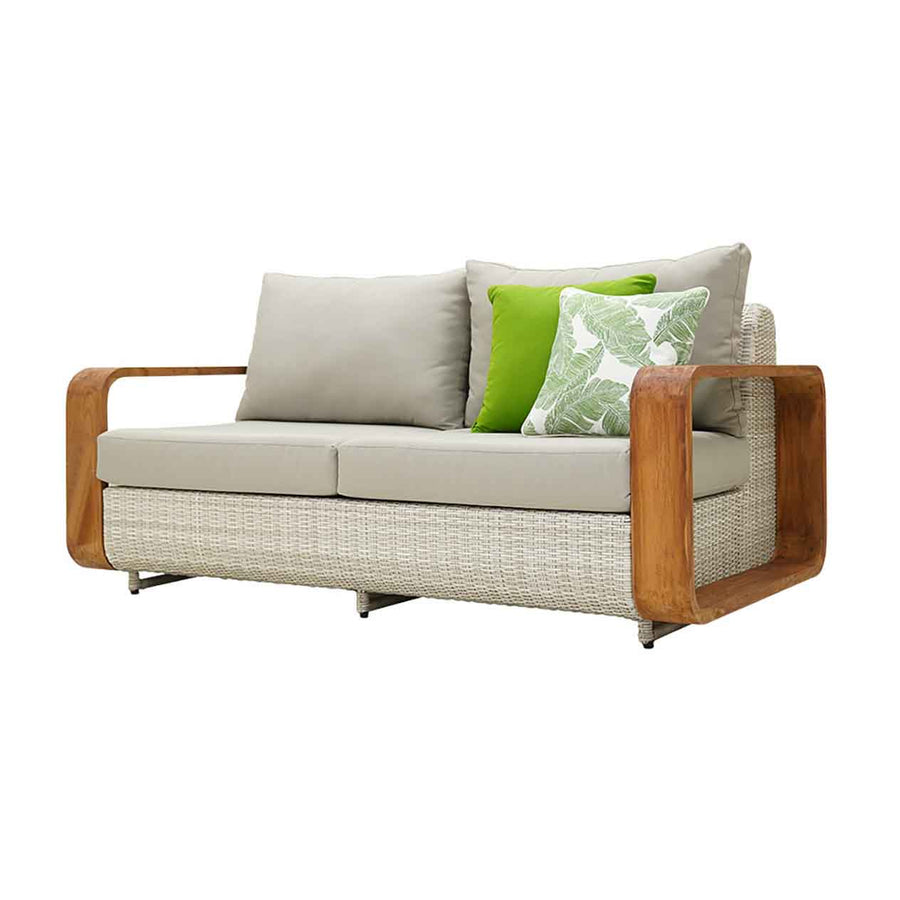 Rossland sofa collection with teak arm frame and PE Wicker, includes armchair to 5-seater, outdoor furniture