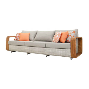 Rossland sofa collection with teak arm frame and PE Wicker, includes armchair to 5-seater, outdoor furniture