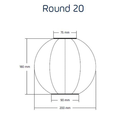 Diagram showing the dimensions of the Lumiz R20 outdoor lantern, designed for efficient outdoor lighting in living spaces.