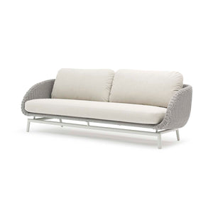 Light-grey modern rope 'Sorrento' 3 seater outdoor lounge, great for alfresco furniture setups, displayed on a plain white background, viewed from a front angle.