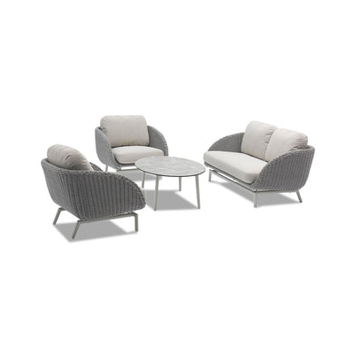 Sorrento 4-seater outdoor lounge setting with a coffee table, set against a plain white background, showcasing stylish and modern alfresco furniture.