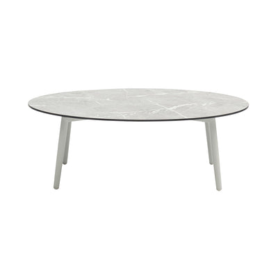 Light-grey modern aluminium 'Sorrento' outdoor coffee table, great for alfresco furniture setups, displayed on a plain white background, viewed from the front.