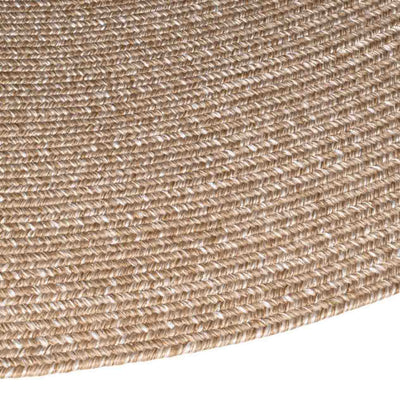Extreme close-up of a light-brown rug, highlighting intricate texture, set against a plain white background.