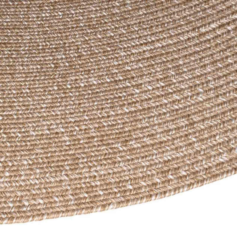 Extreme close-up of a light-brown rug, highlighting intricate texture, set against a plain white background.