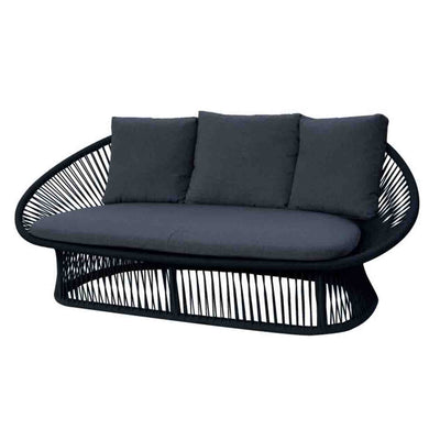Black 2-seater outdoor rope lounge from the 'Spade' range displayed on a plain white background, viewed from the front.