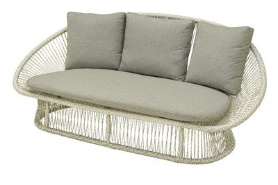 White & grey 2-seater outdoor wicker lounge displayed on a plain white background, viewed from a front angle.