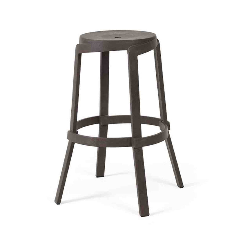 Stack Maxi Bar Stool by Nardi, a black outdoor stool with a wooden seat on a white background, perfect for outdoor furniture needs.