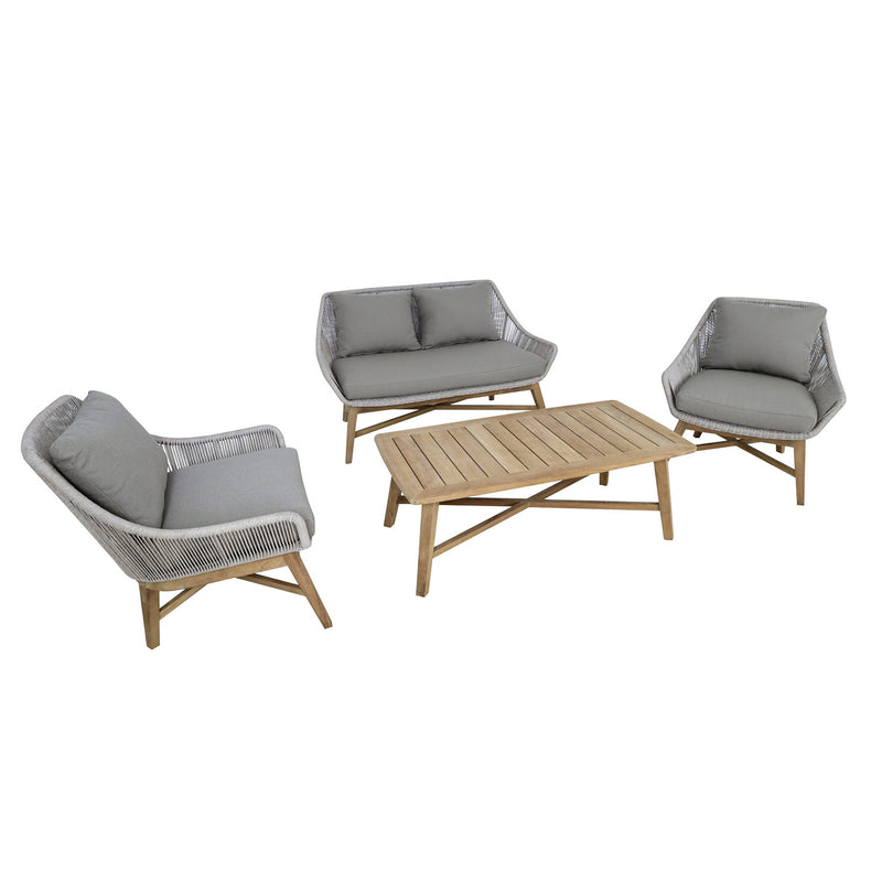 String Teak Outdoor 4 Seater Lounge with Coffee Table