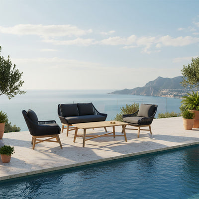 String Teak Outdoor 4 Seater Lounge with Coffee Table