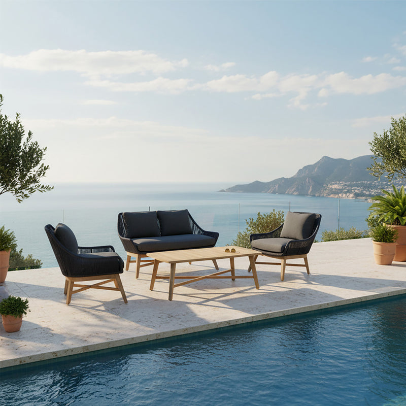 String Teak Outdoor 4 Seater Lounge with Coffee Table