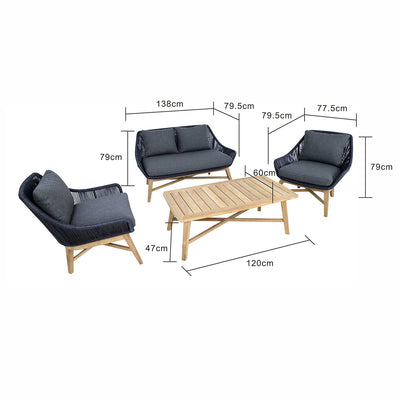 String Teak Outdoor 4 Seater Lounge with Coffee Table