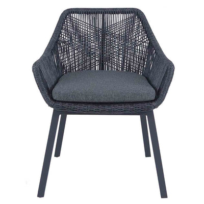 Black String wicker outdoor chair, perfect for alfresco furniture setups, displayed on a plain white background, viewed from the front.