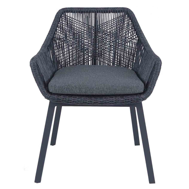 Black String wicker outdoor chair, perfect for alfresco furniture setups, displayed on a plain white background, viewed from the front.
