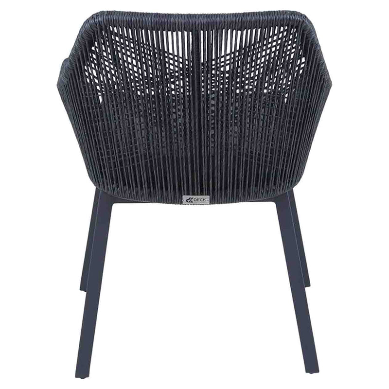Black String wicker outdoor chair, perfect for alfresco furniture setups, displayed on a plain white background, viewed from the back.