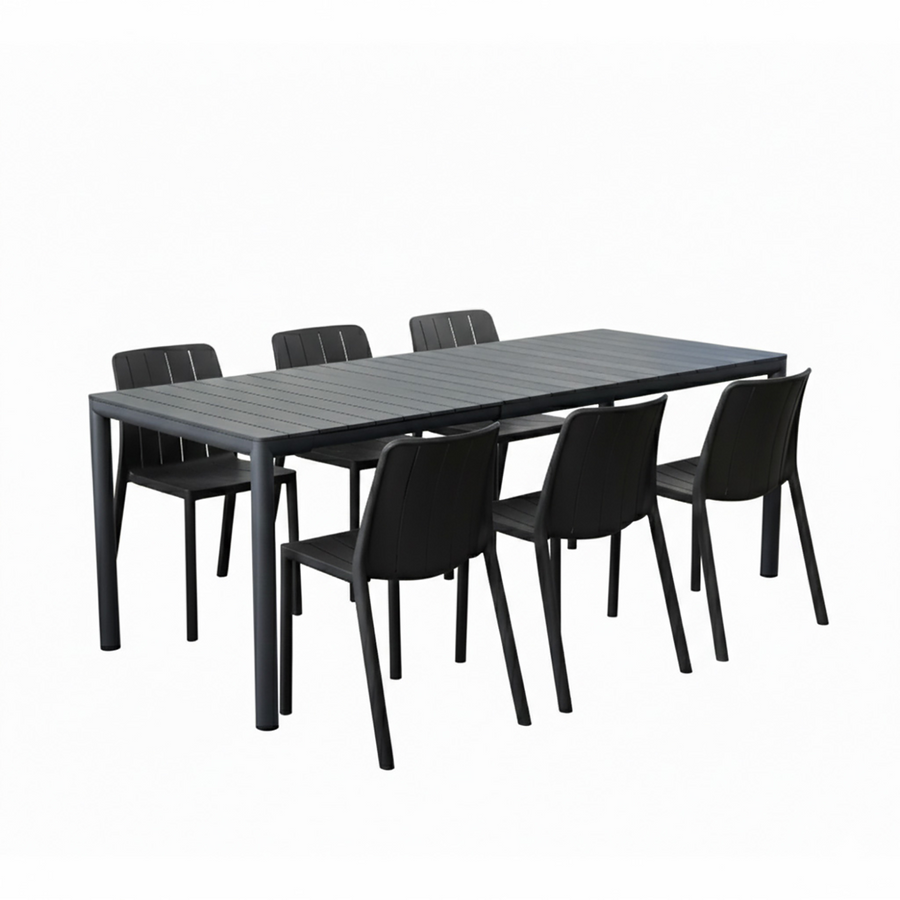 Nardi Tevere 147/211 Table Tiberina Armless Chair Outdoor Dining Setting