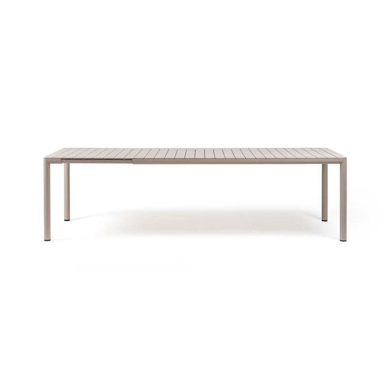 Light-brown Nardi Tevere outdoor extension dining table, ideal for alfresco furniture displayed on a plain white background, viewed from the front.