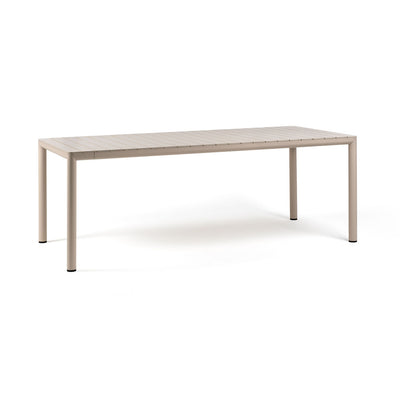 Light-brown Nardi Tevere outdoor extension dining table, ideal for alfresco furniture displayed on a plain white background, viewed from a front angle.