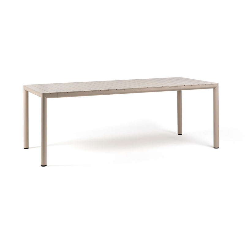 Light-brown Nardi Tevere outdoor extension dining table, ideal for alfresco furniture displayed on a plain white background, viewed from a front angle.