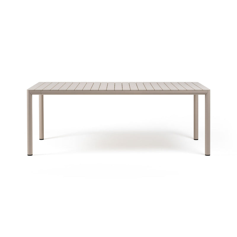 Light-brown Nardi Tevere outdoor extension dining table, ideal for alfresco furniture displayed on a plain white background, viewed from the front.
