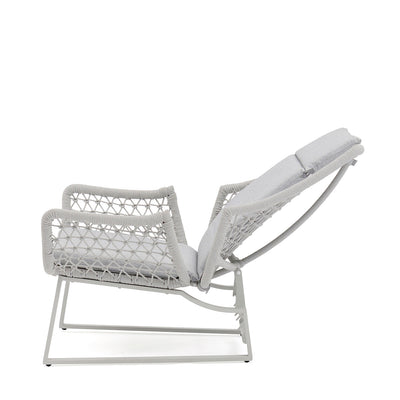 Beige adjustable rope 'Torino' outdoor recliner chair, perfect for cozying up your outdoor living area, displayed on a plain white background, viewed from the side.