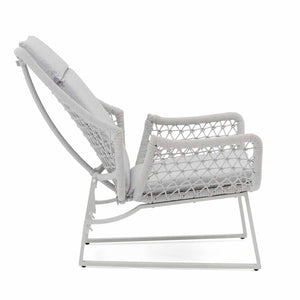 Beige adjustable rope 'Torino' outdoor recliner chair, perfect for cozying up your outdoor living area, displayed on a plain white background, viewed from the side.