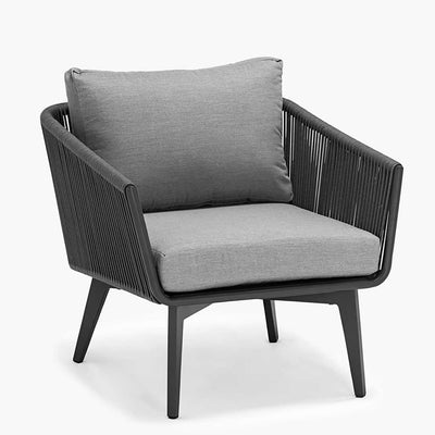 Outdoor furniture from Truro Rope Series, featuring a gray outdoor lounge rope chair with a cushion, perfect for a comfy catchup.