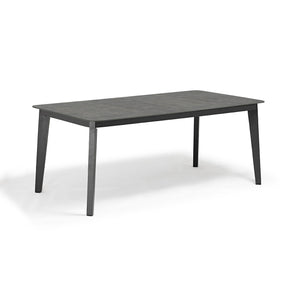 220 cm dark grey aluminium & ceramic 'Truro' outdoor dining table, great for alfresco furniture setups, displayed on a plain white background, viewed from a front angle.