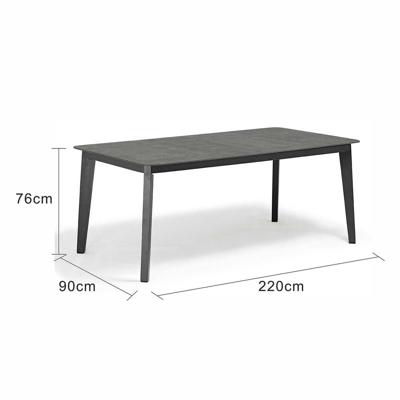 Truro Outdoor Aluminum Dining Table with Ceramic Glass Top 220 cm