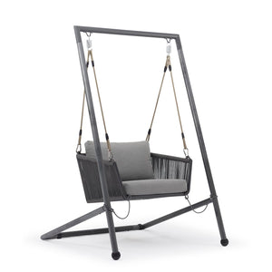 110 cm dark grey rope 'Truro' hanging chair, great for enhancing outdoor living, displayed on a plain white background, viewed from a front angle.