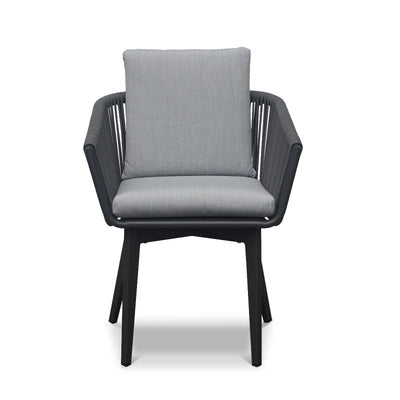 Charcoal Truro dining chair, a piece of outdoor furniture enhancing outdoor dining experience.